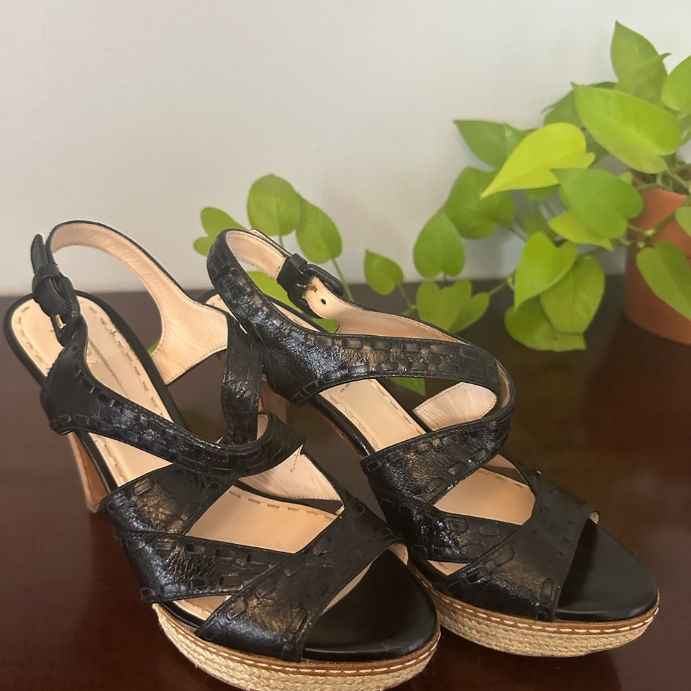 Prada Black Strappy Wedge Heels - Picture 3 of 16